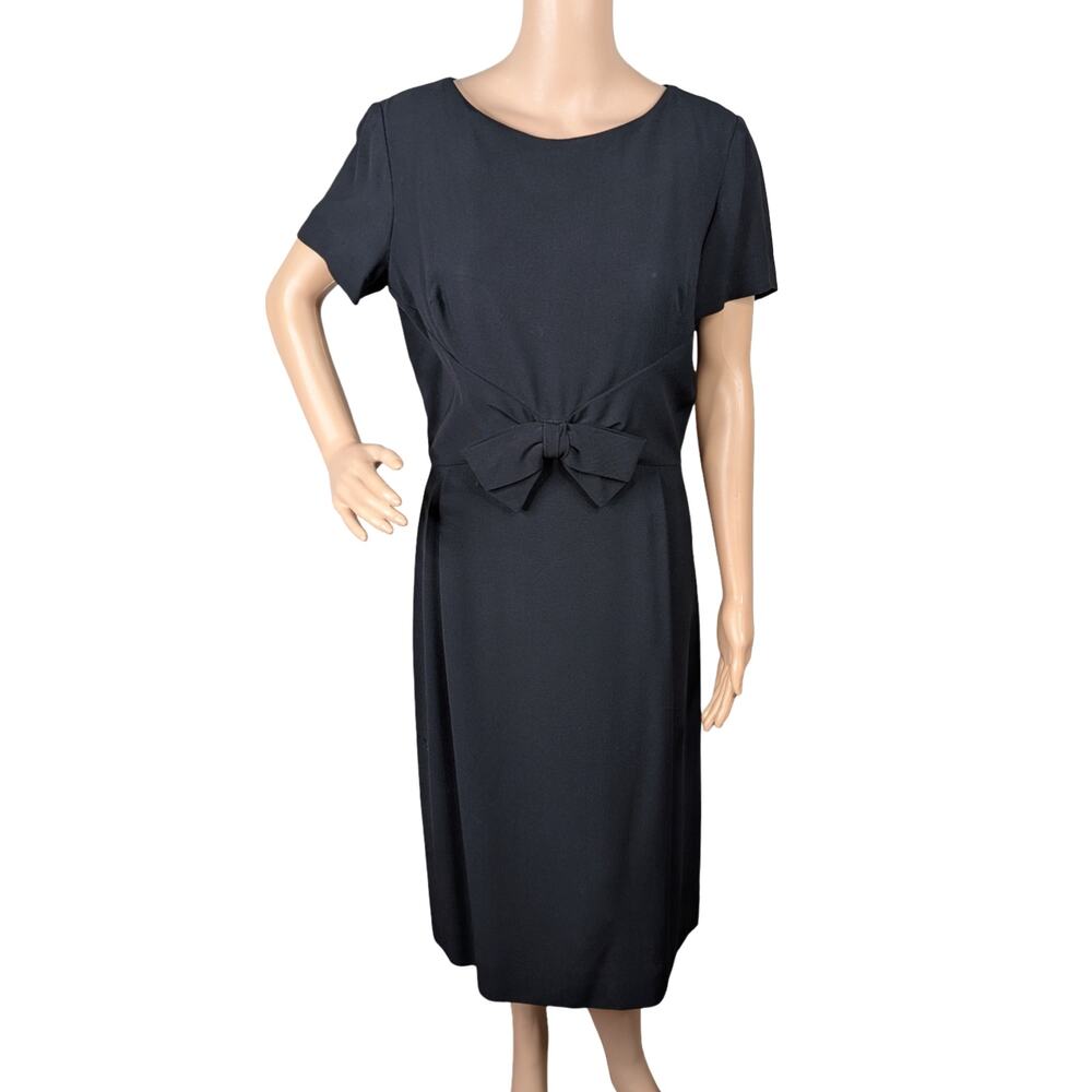 Vtg 50s Henry Lee Black Pinup Sheath Dress M | Mid-Century Rockabilly Bow